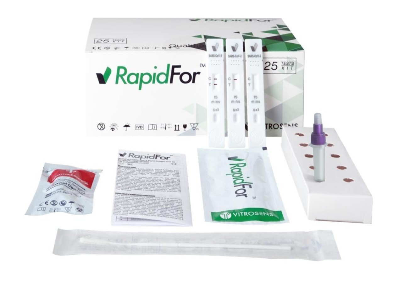 Vitrosens Rapidfor SARS-CoV-2 Rapid Professionell Antigen Test Kit 3-in-1 - Rachen-, Langer & kurzer Nasenabstrich - 25 Stk